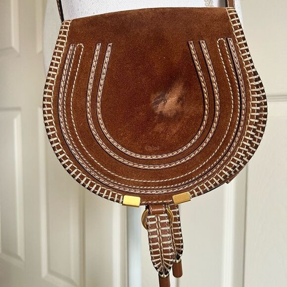 CHLOE Small Marcie Suede Saddle Bag Tan MSRP $1545 - Picture 2 of 8